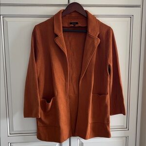 Quince Organic Cotton Heavy Knit Open Blazer Sweater Rust Brown Women’s Small